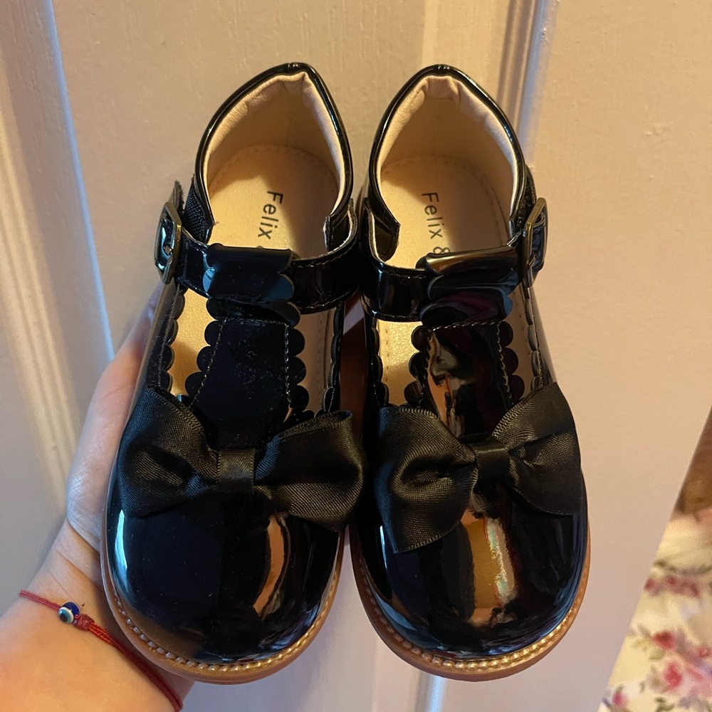 Felix Black Patent Kids Dress Shoes with Bow